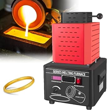 Digital Gold Melting Furnace, Medium Frequency Melting Machine, 2912F Mini Medium Frequency Melting Furnace with Graphite Crucible, 5000W Melting Furnace,Red-for1kgMetal
