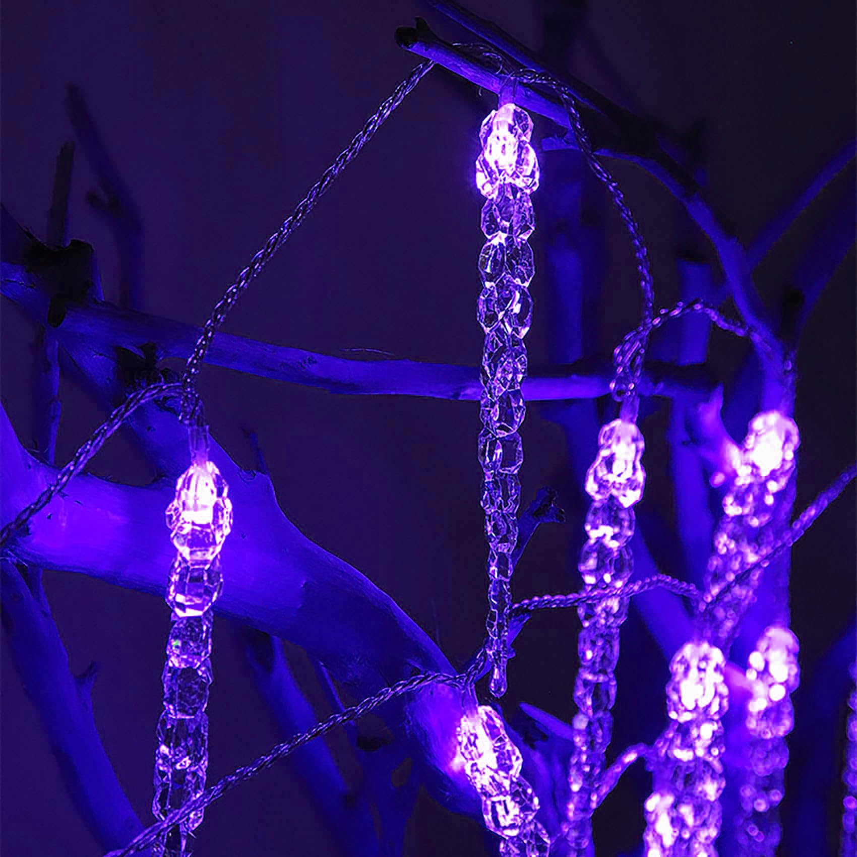Guirlande lumineuse stalactite d'extérieur, alimentation USB, télécommande, connexion USB, 10 m/80 LED, rideau lumineux féérique en acrylique cristal (violet)