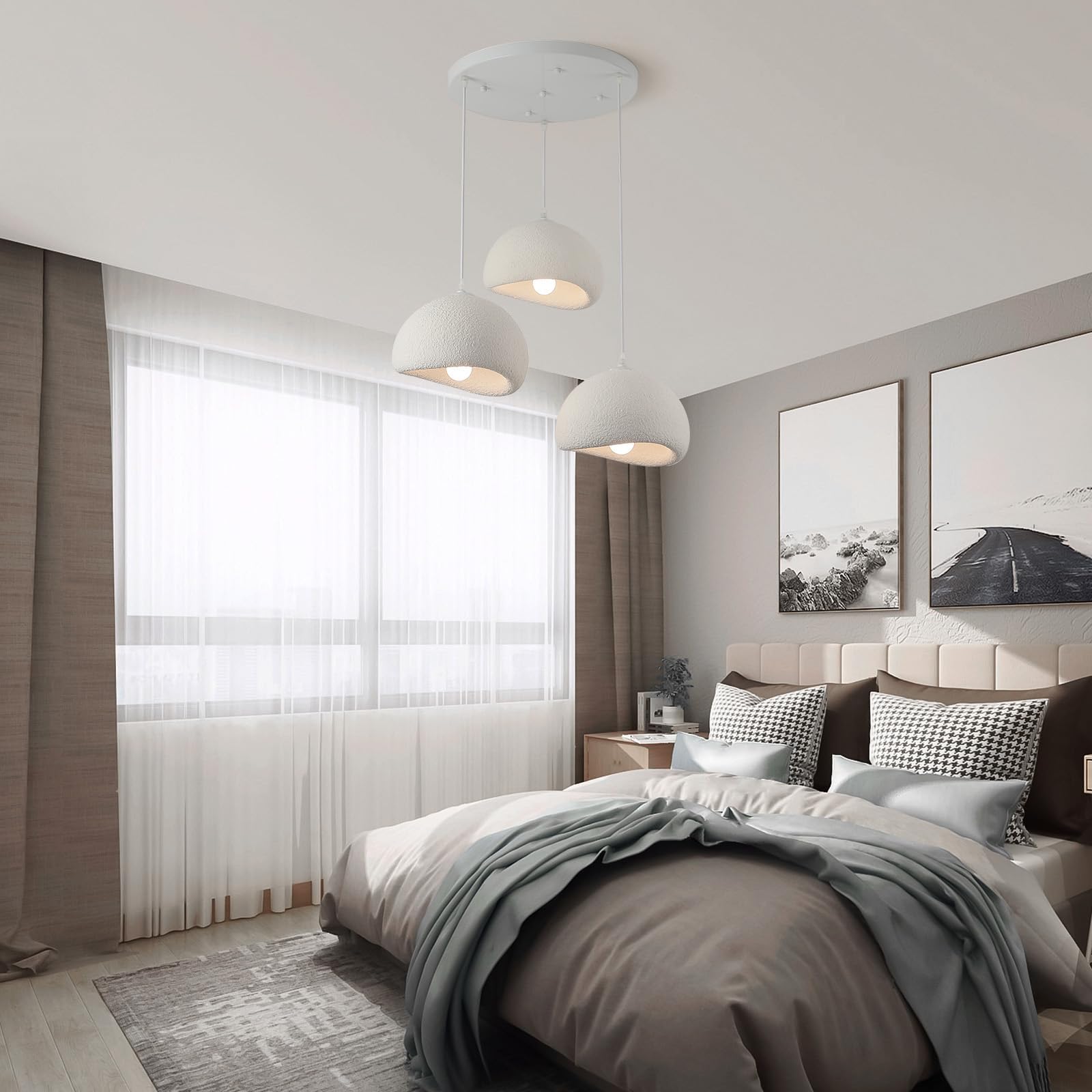 3-Kopf quadratische moderne Kronleuchter Pendelleuchte, E27 Basis japanische Wabi-Sabi Stil Vogelnest Form Beleuchtungskörper, moderne Pendelleuchte für Esszimmer, Flur Restaurant Küche Hängelampe