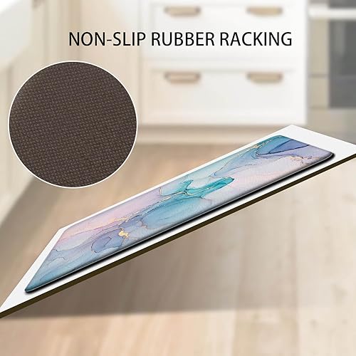 Miniatura 7 de Tapetes de cocina para piso, 2 piezas, antifatiga, tapete de cocina de mármol morado, impermeable, antideslizante, tapete de espuma viscoelástica