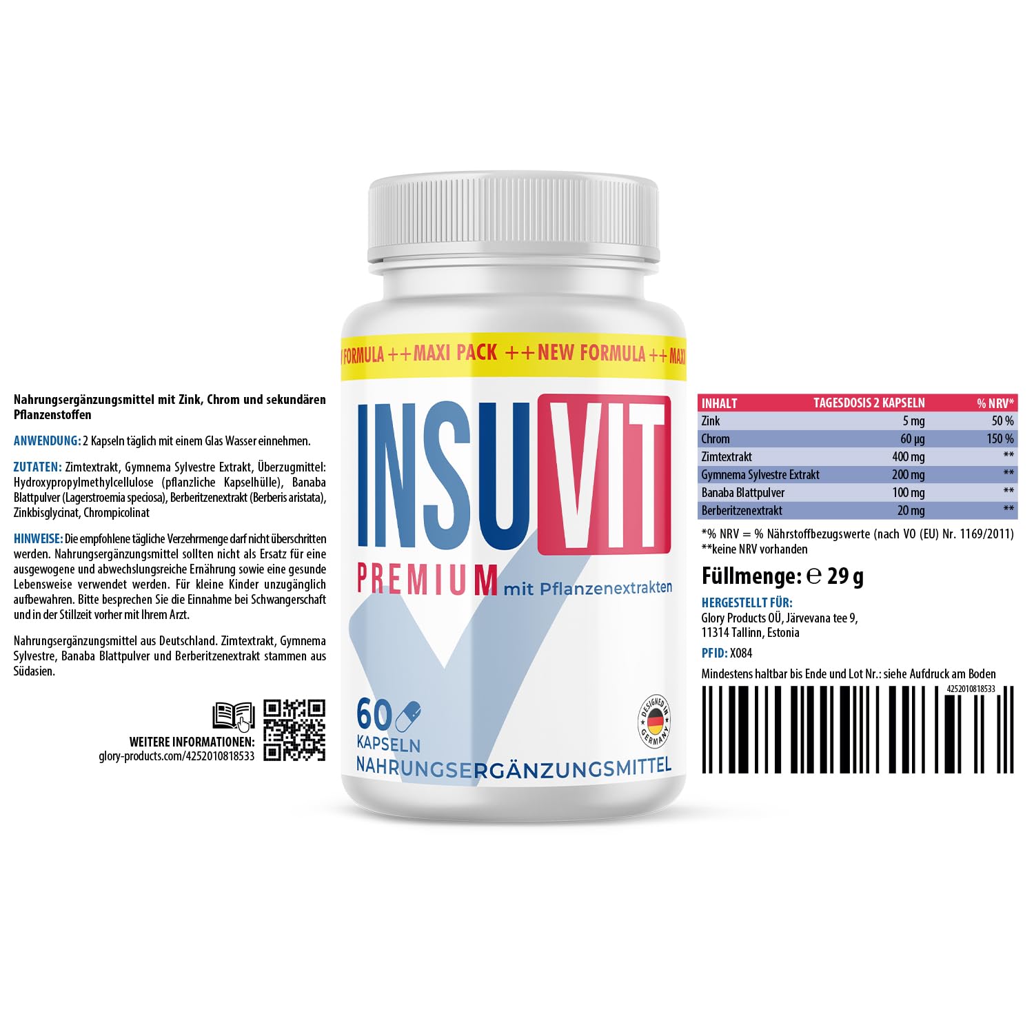 Insuvit Premium Kapseln | für dein Wohlbefinden | im 1-Monats-Vorrat | Inhalt 60 Kapseln