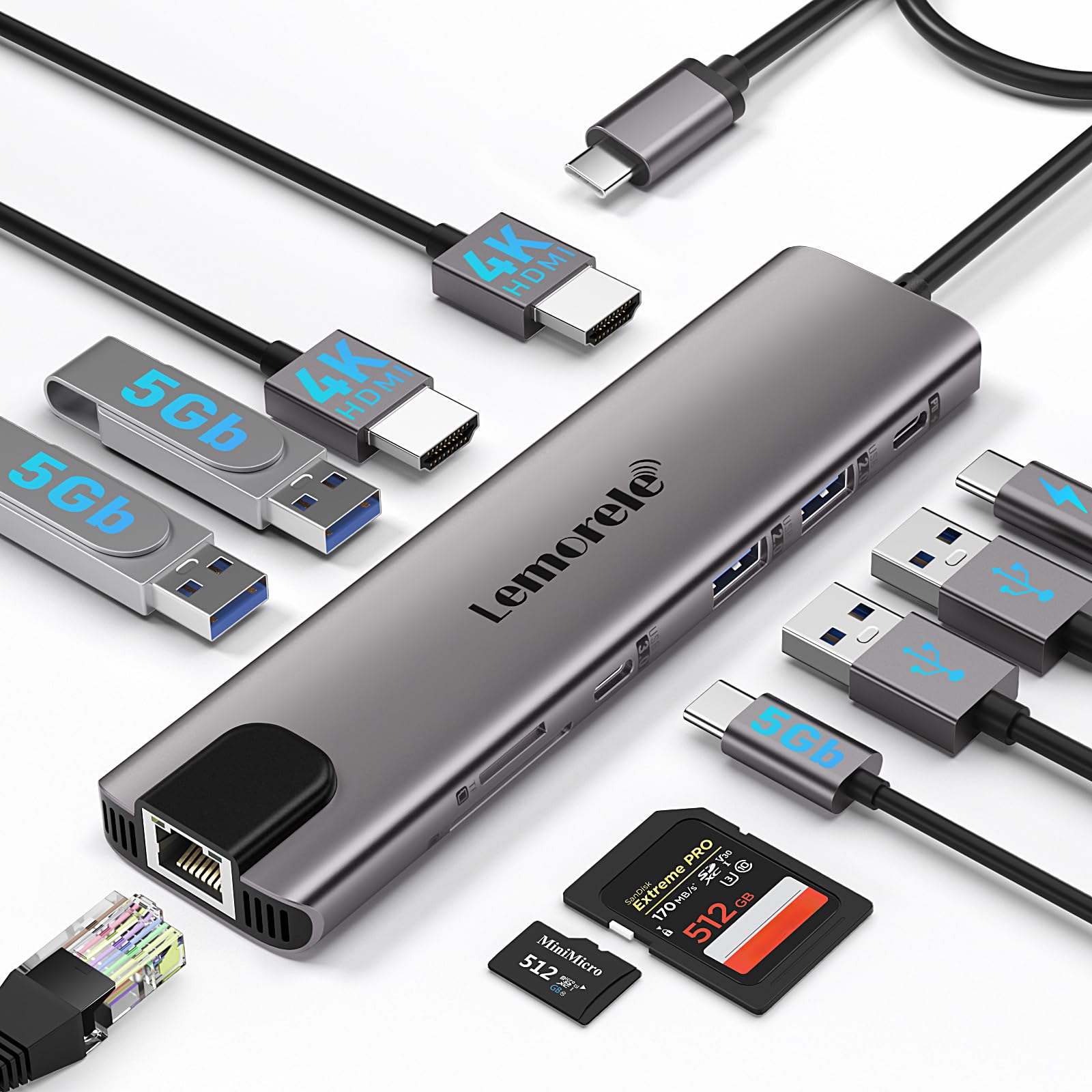 Lemorele USB C Dual HDMI Docking Station 11 in 1, USB C Dual Monitor Hub with Gigabit Ethernet, 2*HDMI, 4*USB, PD 100W, USB-C 3.0 Data, SD/TF, Suitable for MacBook/Dell/HP/Surface/Lenovo/Windows (B0CTLVQ7J4) Amazon Price History, Amazon Price Tracker