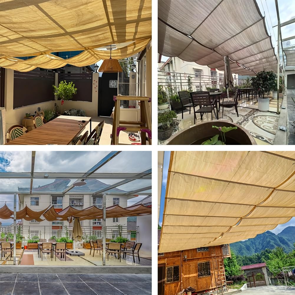 Wysuwany żagiel przeciwsłoneczny do patio, na zewnątrz, zestaw zadaszenia, pergola, pokrowiec na dach, beżowy, 1,5 x 10 m, idealny do użytku na tarasie, do pawilonu i ogrodu