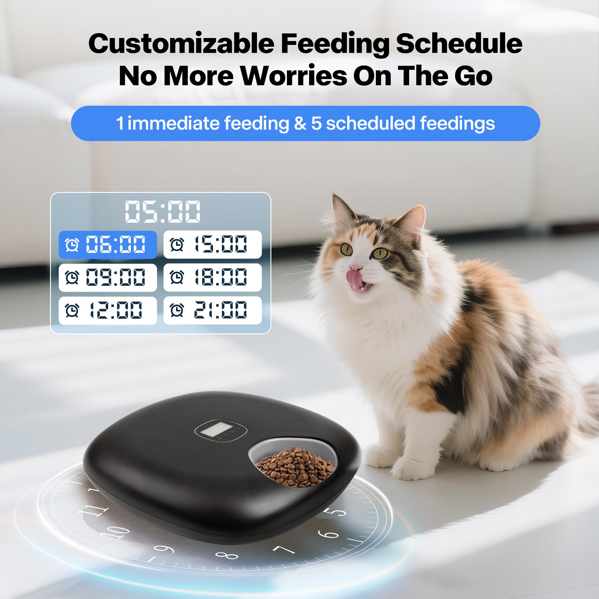 PetPrime 6-Meal Automatic Cat Feeder with Two Ice Packs,Cordless Rechargeable Cat Food Dispenser for Cats and Small Dogs Wet Food Auto Pet Feeder Black - image 3