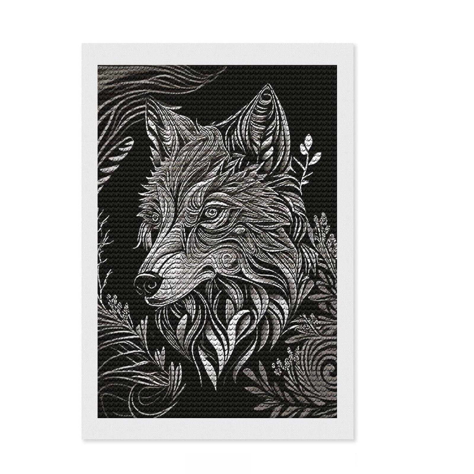 Junmoney Wolf Art 4 Full Drill Diamond Painting Kit 8"x12", for Beginners, Relaxing DIY, Full Kit Included, Thoughtful Present