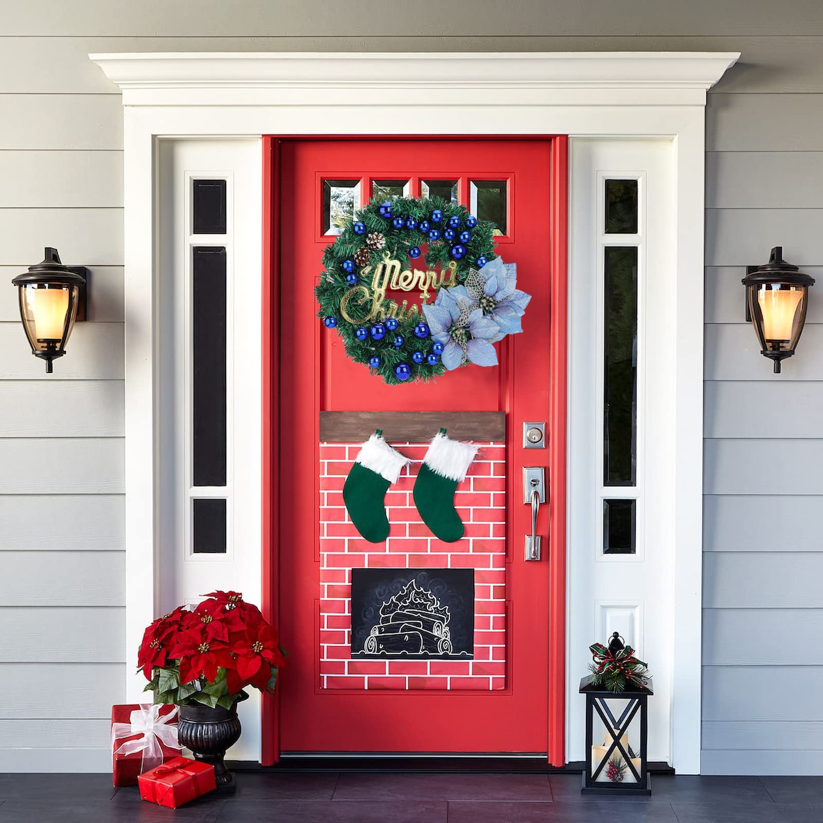 Decorazione Porta Natale Feltro Ghirlanda Natale Con Luci LED - Corona Elf 50x30 Cm Per Porta Decorazione Natale Led