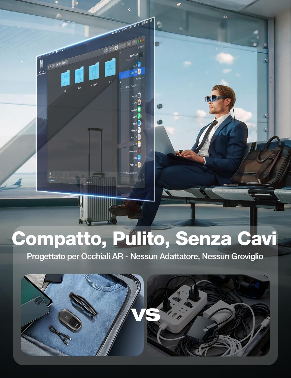 AIMIBO Adattatore Display Wireless con Batteria 5000mAh, Porte HDMI e USB-C, Decodifica 4K 1080P@60Hz, Dongle HDMI Supporta AirPlay Miracast DLNA per Smartphone Laptop a Occhiali AR TV Proiettore, 30m