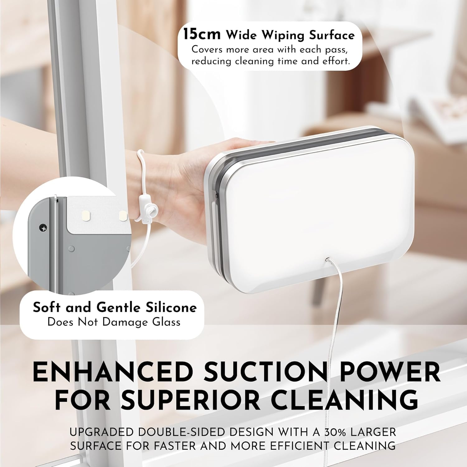FLOITTUY Magnetic Window Glass Cleaner | Doublefaced Glass Cleaner | Double-Side Glazed Two Sided Wiper with 2 Extra Cleaning Cotton Squeegee Washing Equipment Household Magnet 1
