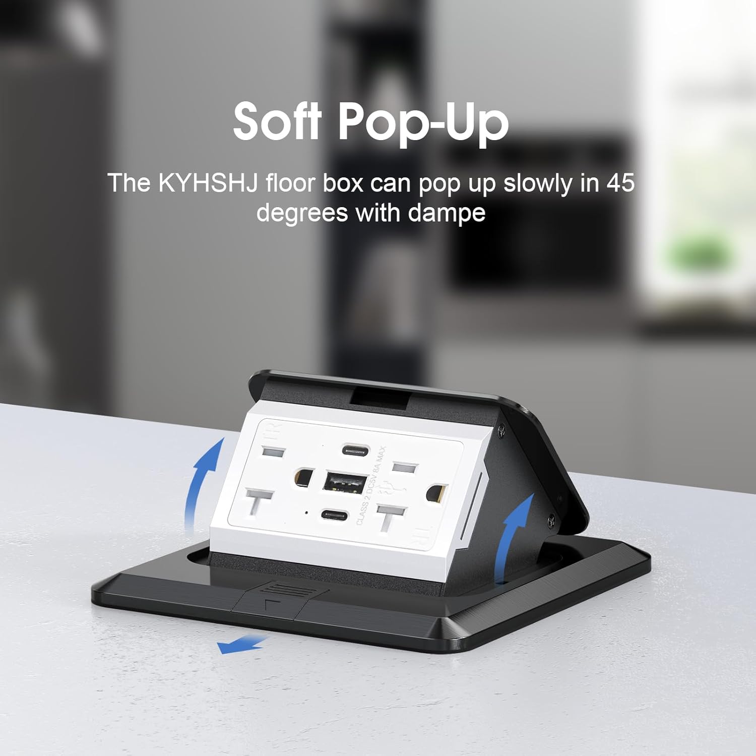 KYHSHJ USB Pop Up Floor Socket Kit with 2 * 20A Receptacle，5V8A 1 USB-A Ports &2 USB-C Port，Corrosive Resistant Hardware,Black