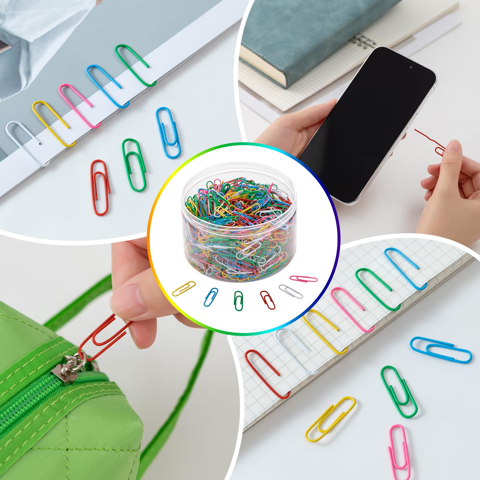 Büroklammern, bunt, 1000 Stück, klein, 2,8 cm, langlebig und rostfrei, ideal für Büro, Schule, Organisation (mehrfarbig, 2,8 cm)