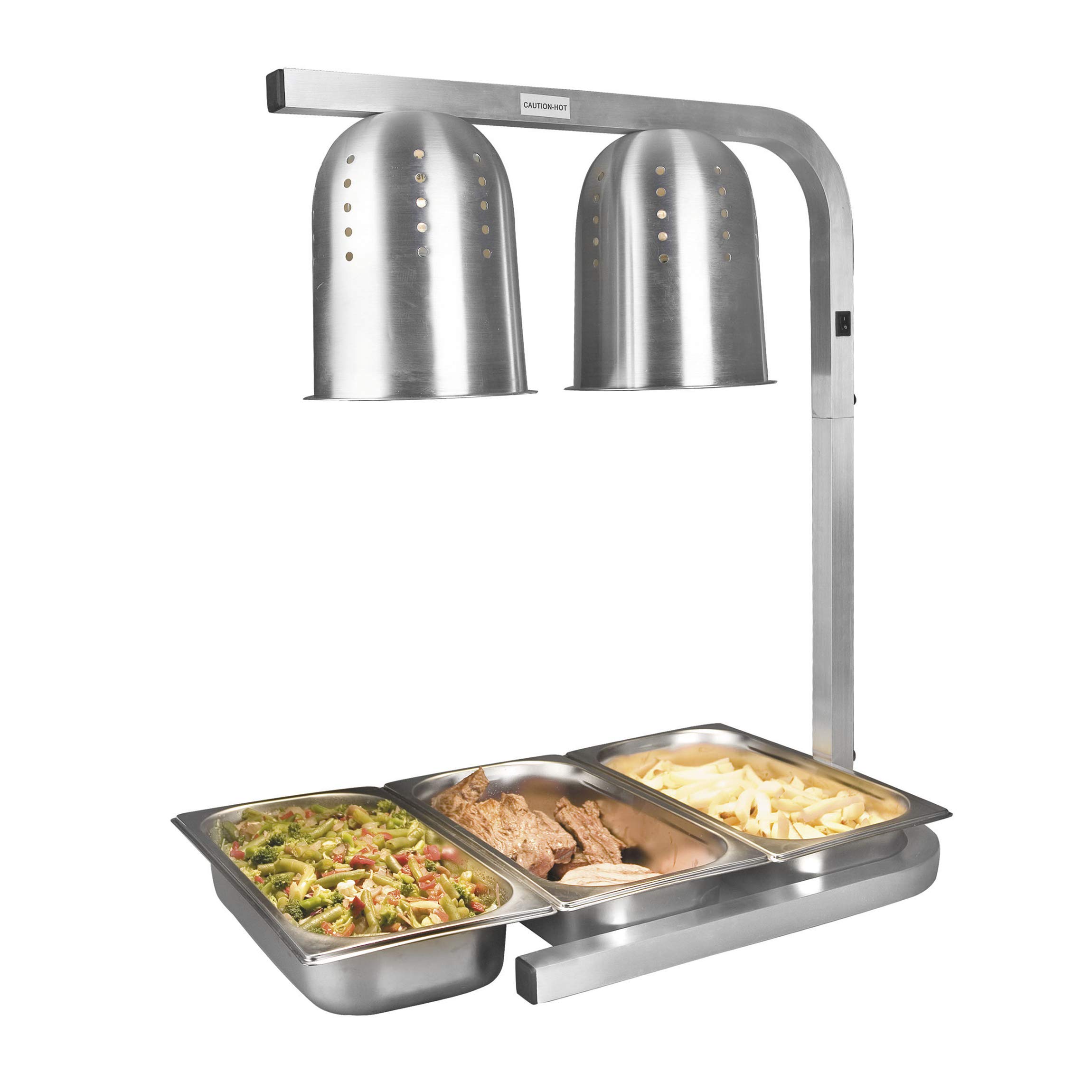Lacor - 69061 - Doppel-Infrarot-Heizlampe, Hält Geschirr warm, Eimer, Höhe einstellbar zwischen 39 und 53 cm, Enthält zwei Glühbirnen, professionelle Küche, 550W, Aluminium