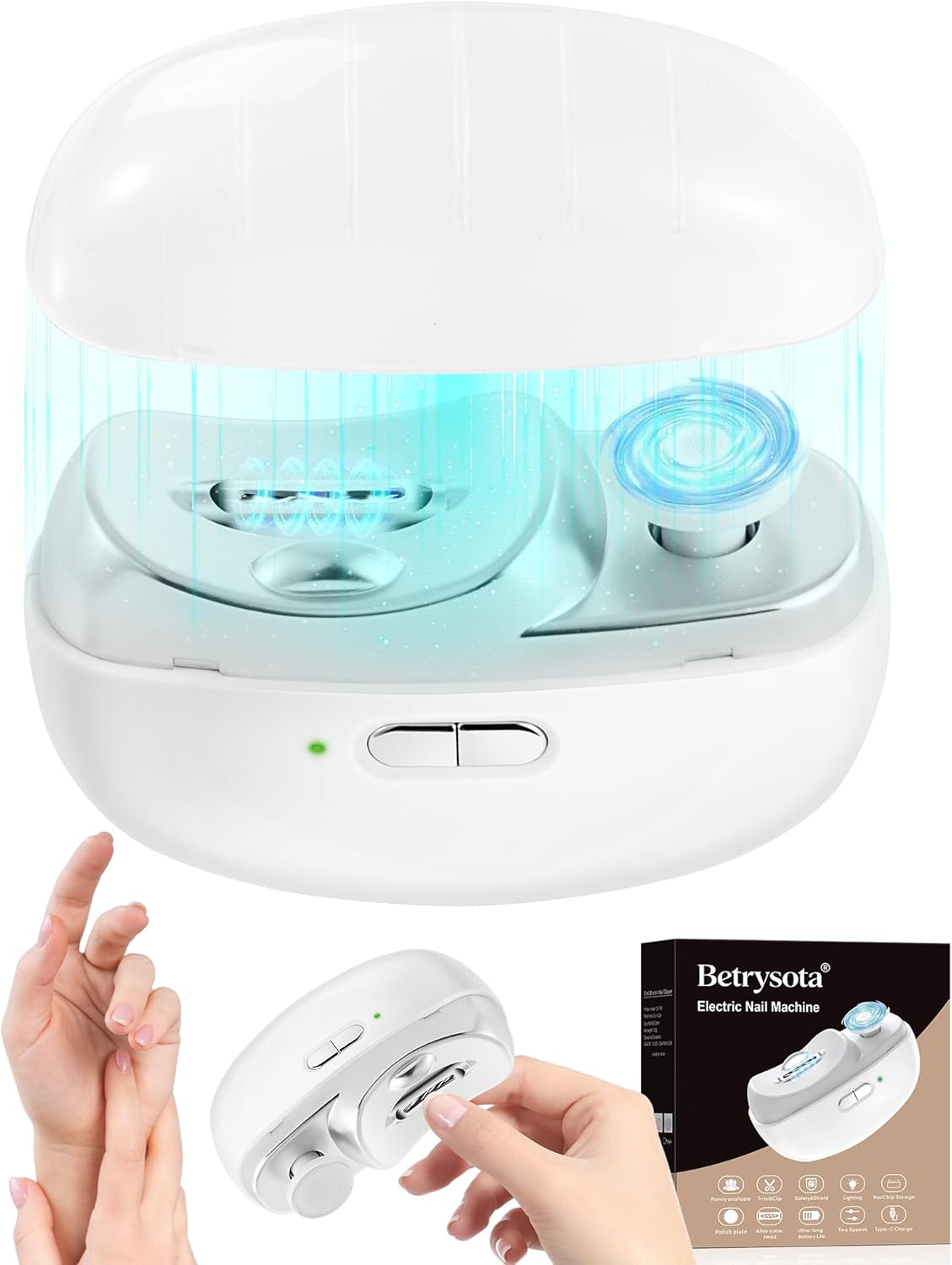 Electric Nail Clipper Upgraded 3 in 1 Automatic – with Polishing, Dust Storage & LED Light, Nail File Toenail Trimmer, Gifts for Women Men Mom Her Him Kids Adults Senior Baby Teacher Students (White)