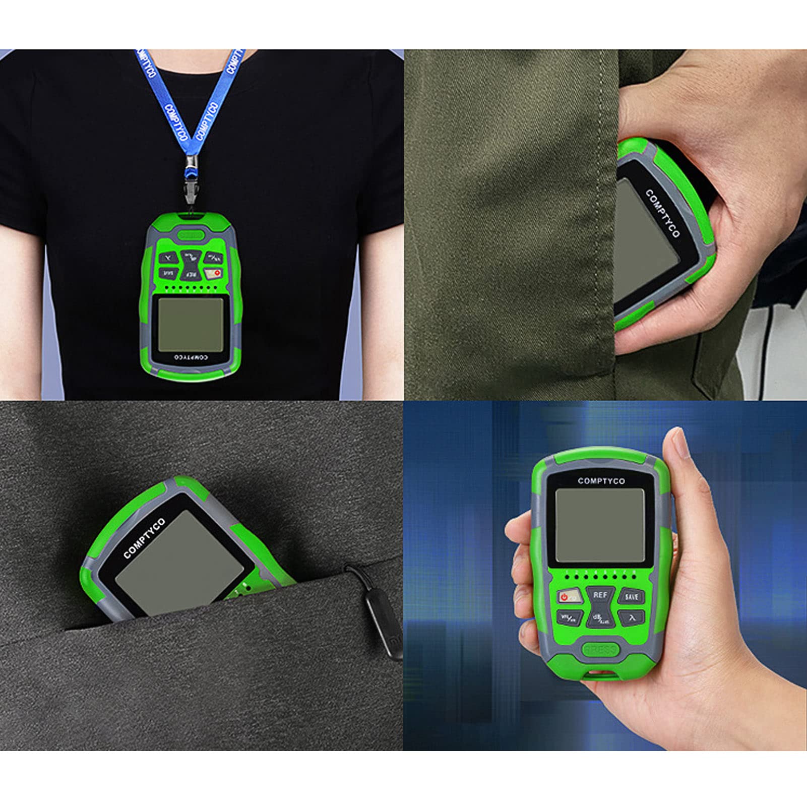 Jectse Optischer Leistungsmesser -70 ~ +10 dBm Glasfaser-Leistungsmesser mit Roter Lichtquelle, RJ45-Netzwerkprüfung, LED-Licht, Wiederaufladbare Batterie