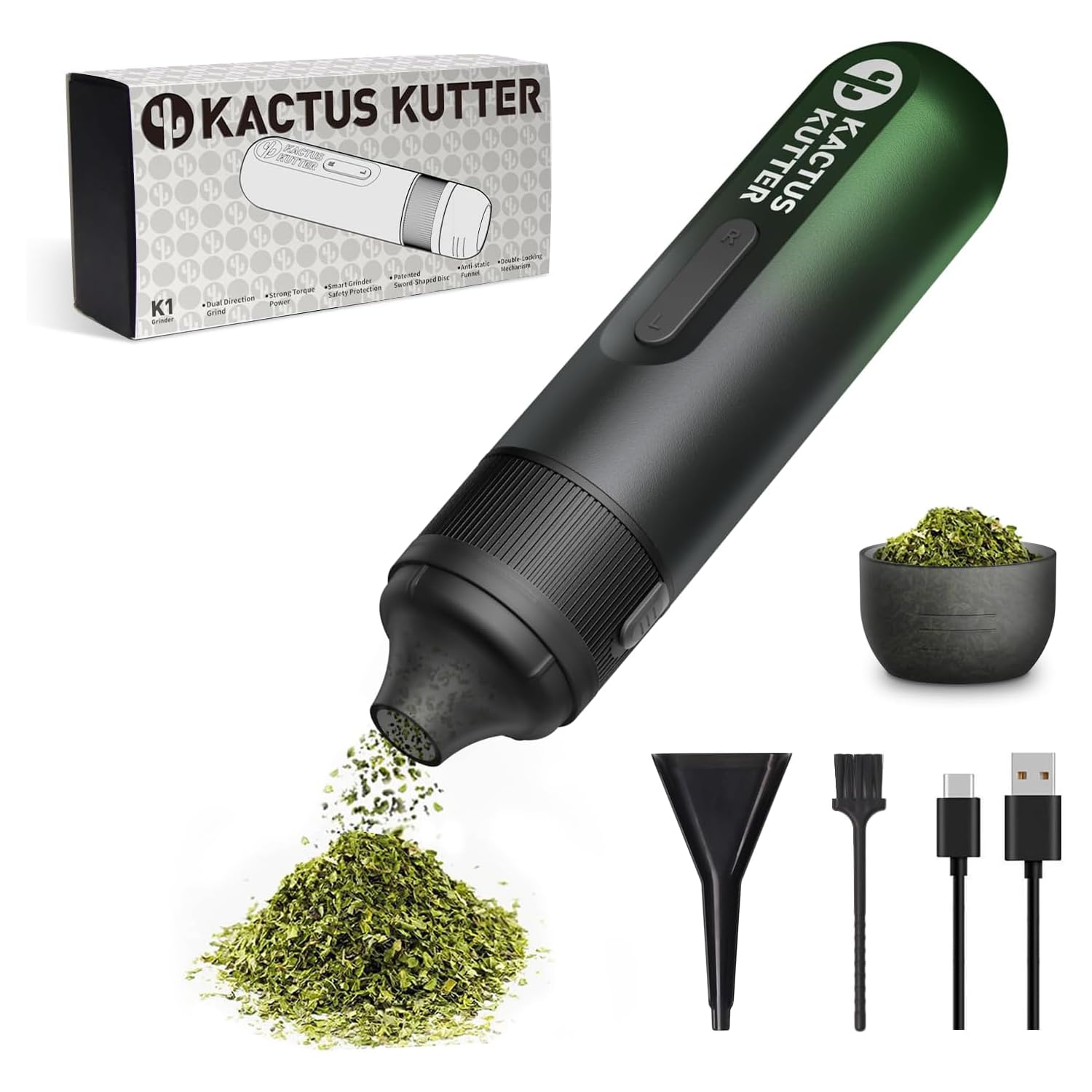 KactusKutter K1 Moulin à herbes électrique à piles automatique portable pour broyage – Peut contenir jusqu'à 1 g (émeraude de minuit KactusKutter K1 Moulin à herbes électrique à piles automatique portable pour broyage – Peut contenir jusqu'à 1 g (émeraude de minuit