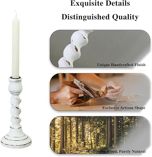 Miniatura 4 de Pillar Candle Holder, 3 Pcs Rustic White Candle Holders Sets, 100% Solid Wood Decorative Candlestick Holders Distressed Wooden Farmhouse Decor