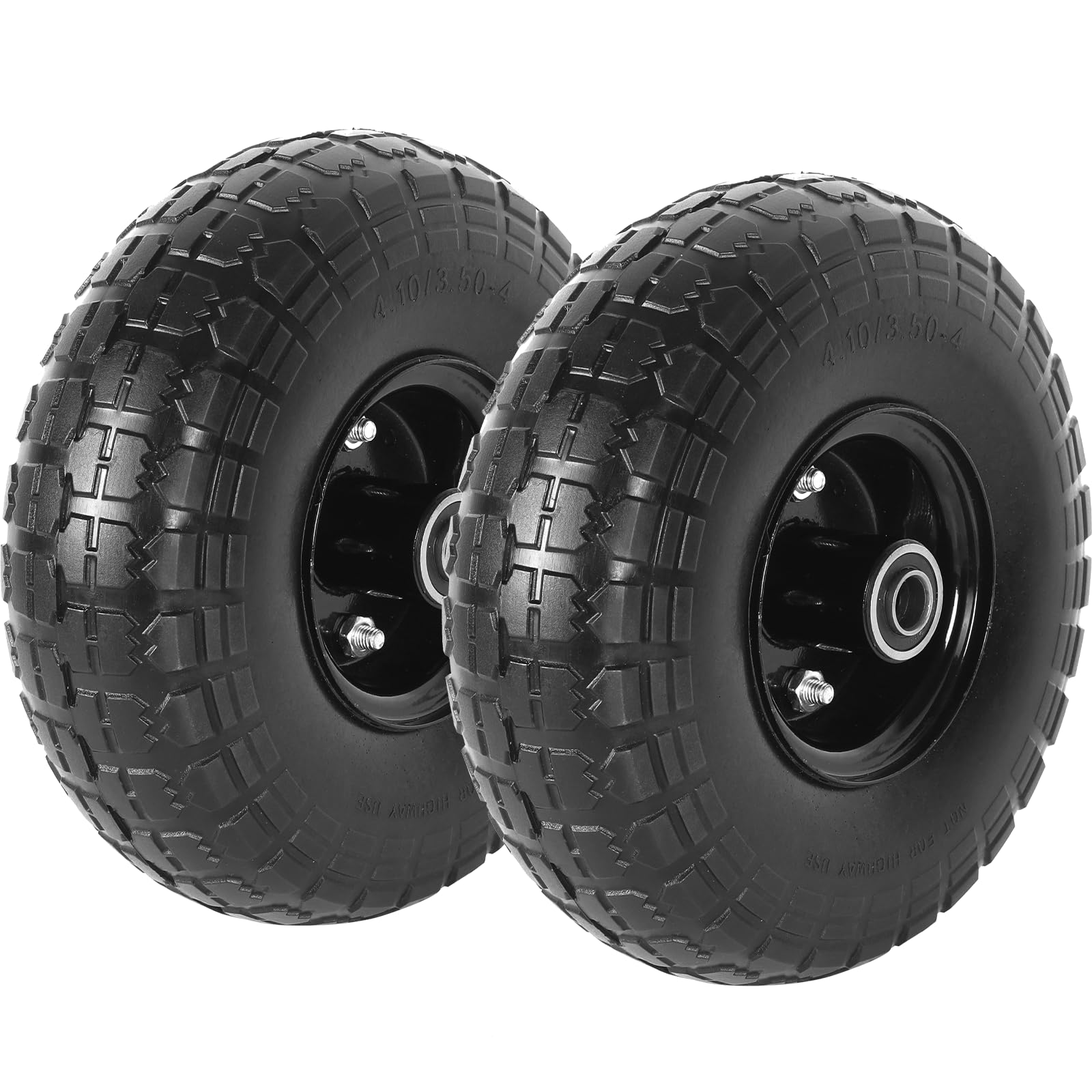AR-PRO (2-Pack) 10-Inch Solid Tires Wheels, 4.10/3.50-4 Flat-Free Tire Replacement with 5/8" Bearings & 2.2" Offset Hub, Fits Hand Trucks, Wheelbarrows, Garden & Utility Carts
