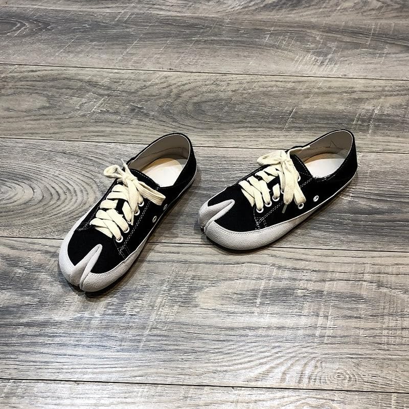 Tabi Canvas Sneakers for Women Flat Split Toe Shoes Distressed Vintage Comfortable Walking Footwear Lace Up or Slip On4