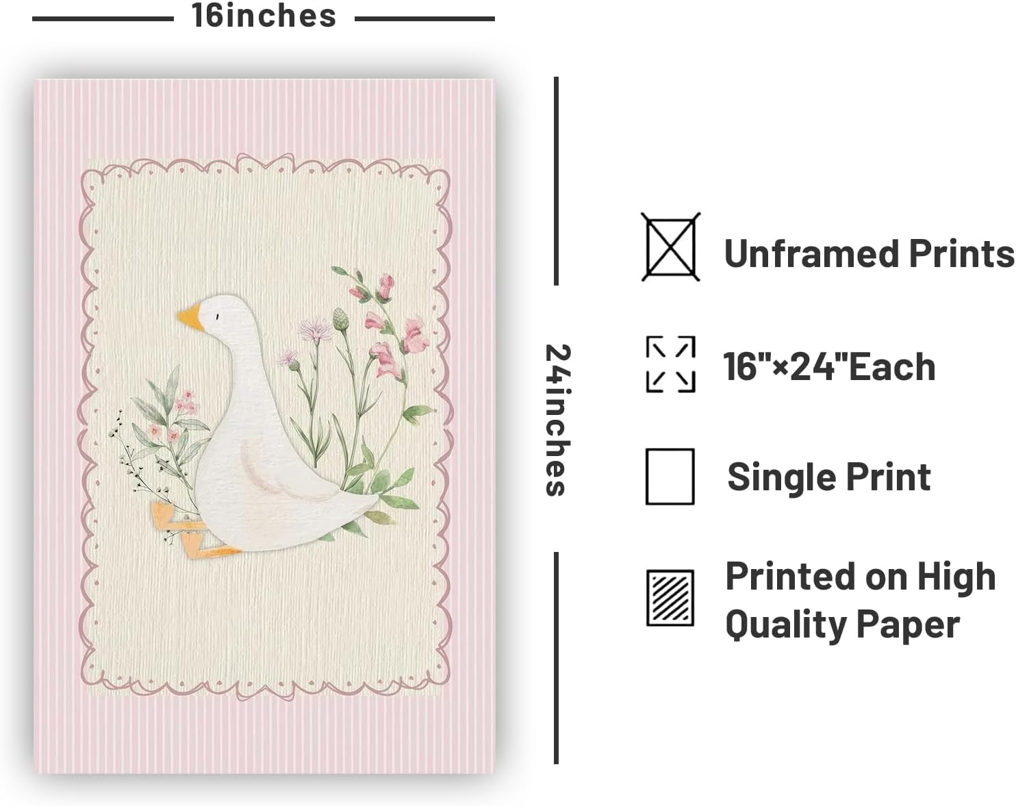 Vintage Nursery Wall Art Girls Room Pictures Pink Wall Art Silly Goose Pink Coquette Set of 2 Unframed 16x24inch Nursery Baby Painting Prints for Living Room Bedroom Office