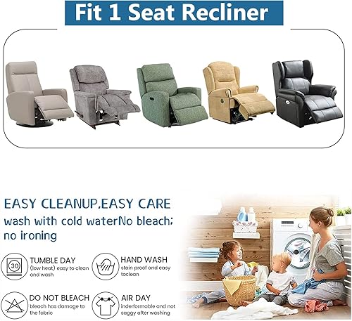 Miniatura 6 de FUANGUI Funda estampada para sillón reclinable de 4 piezas con bolsillo, funda suave antideslizante para sofá reclinable, protector de muebles para