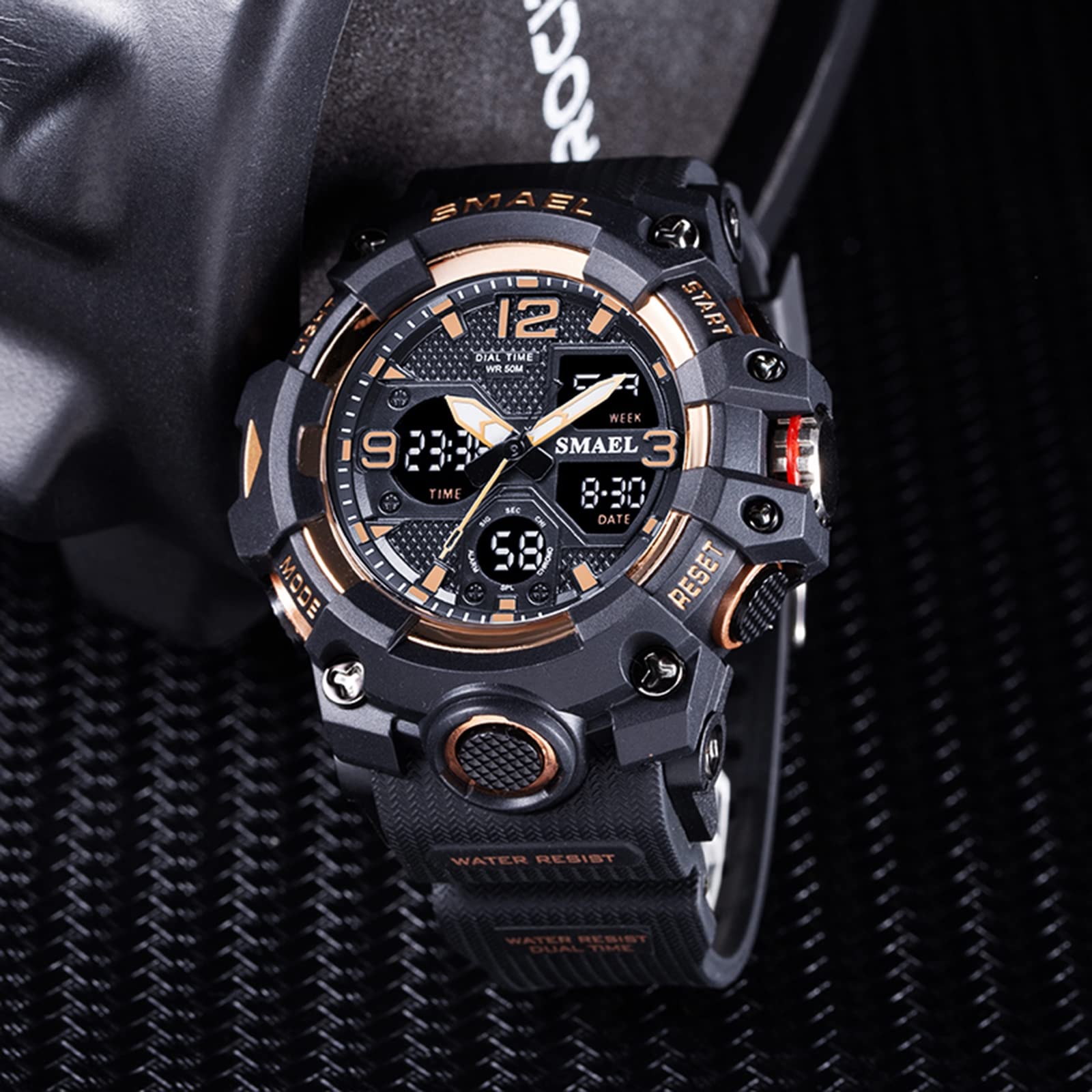 Montre Homme Numérique Analogique Sport Grand Visage Montres Homme Militaire Chronomètre 50M Etanche Multifonctionnel Montre