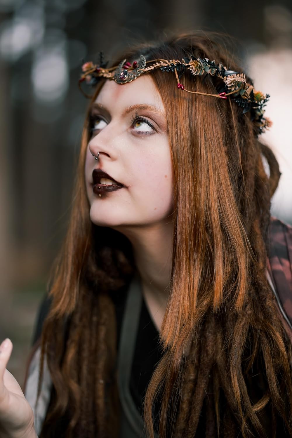 MOSTORY Moon Flower Crown Headpiece - Floral Elf Circlet Woodland Forest Headband for Witch Aesthetic Devil Queen Renaissance Faire Halloween Cosplay - Image 3