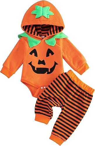 Miniatura 1 de RCPATERN My First Halloween - Conjunto de ropa para bebé recién nacido, con capucha y pantalones de calabaza, conjunto de ropa de Halloween, Calabaza