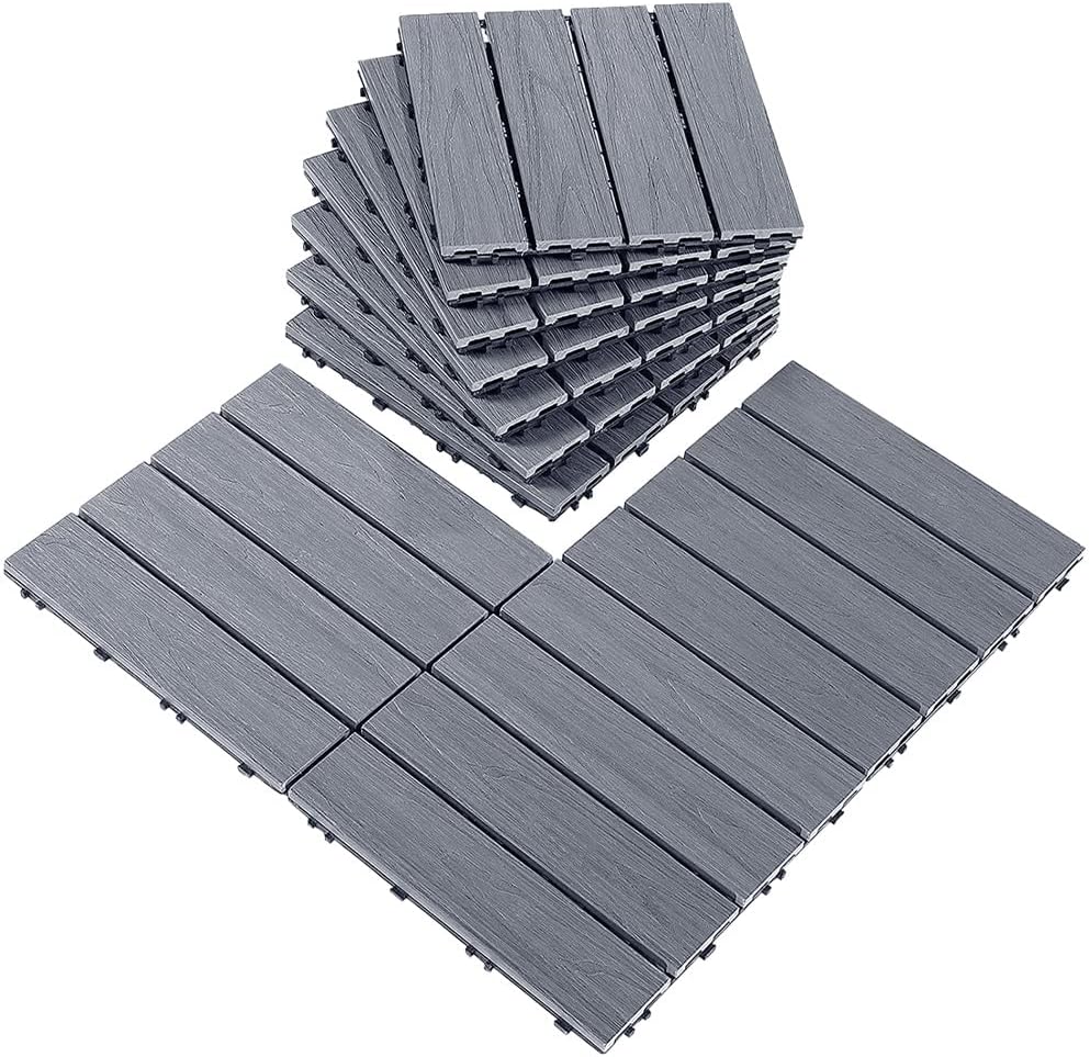 Cheston Interlocking Tiles I Wooden Floor Sheets I Interlocking Tiles for Indoor/Outdoor I Weather & Water Resistant I Flooring Solution I 12" X 12" Deck Tiles (Set of 8, Dusk Grey)