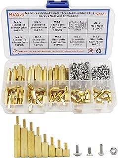 HVAZI M2.5 Brass Male-Female Threaded Hex Standoffs Stainless Steel Phillips Screws Hex Nuts Assortment Kit