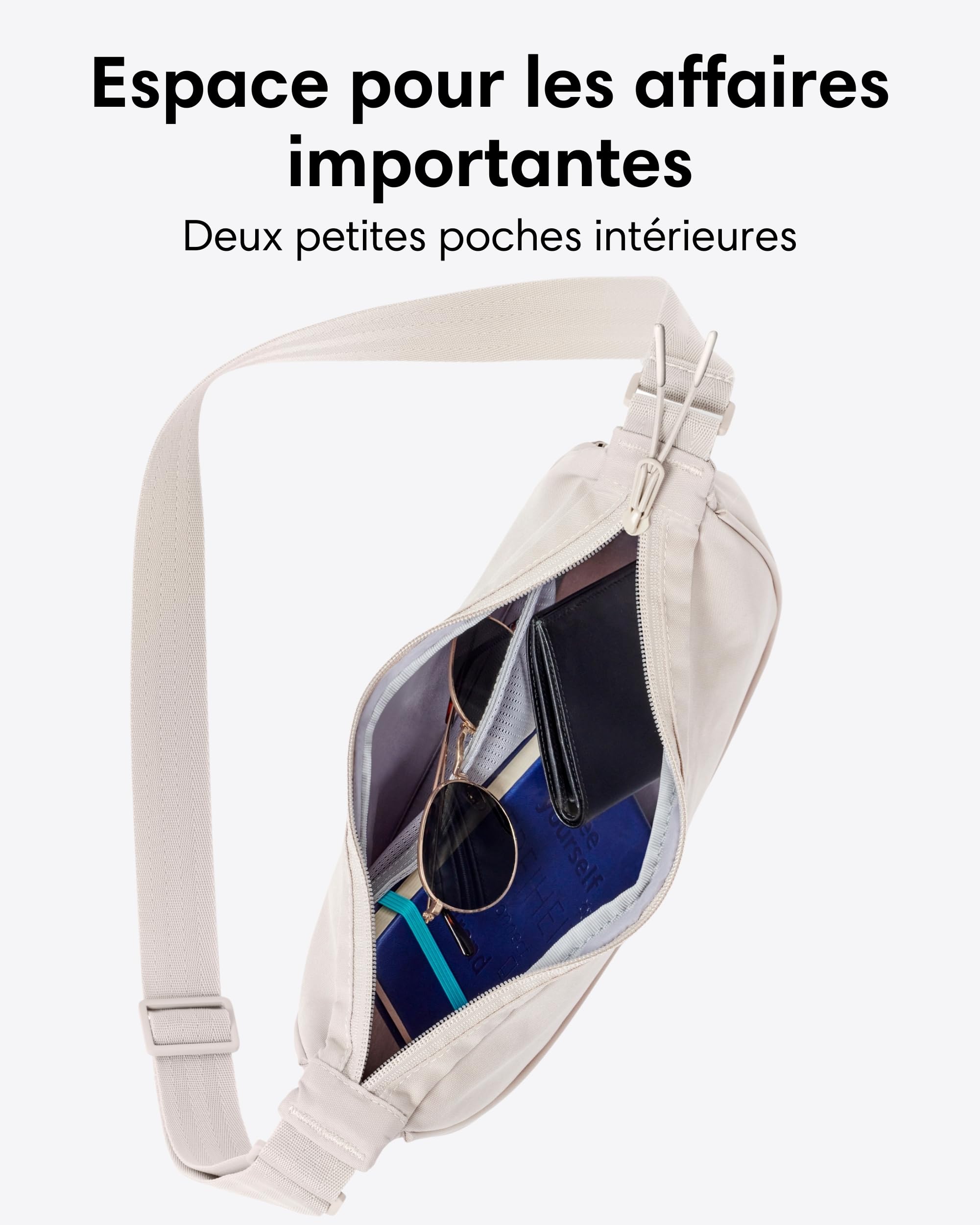 LARKSON Sac Bandoulière Femme Beige - Solveig Small - Sac a Main Tendance pour Voyage, Shopping, Quotidiens - Sac Banane Tissu - Petit Sacoche Demi Lune - Imperméable