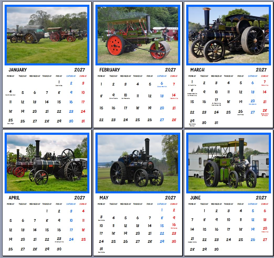 Traction Engines 2027 Wall Calendar A4 Size Each Month Gift Idea