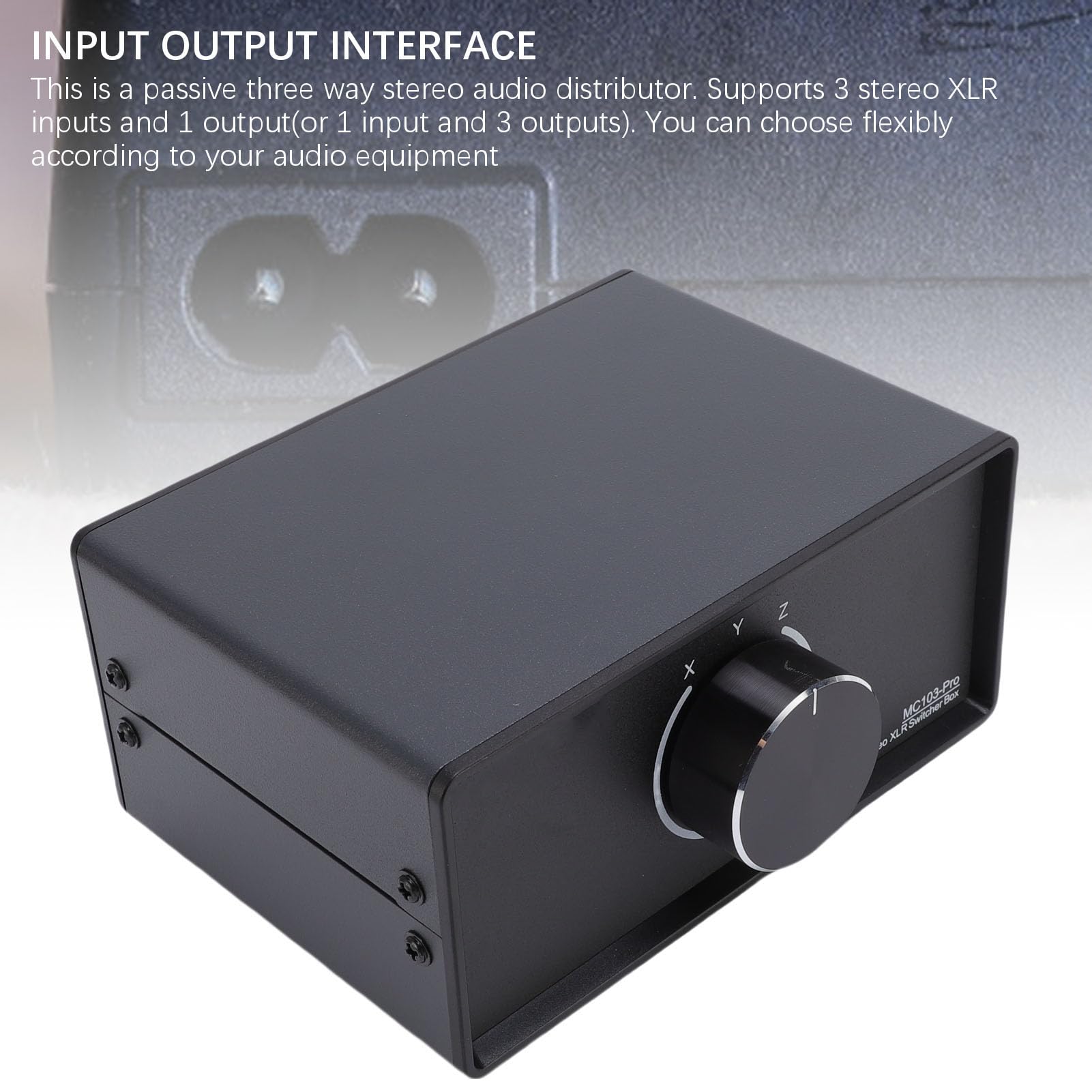 FTVOGUE Interruttore Audio XLR 3 in 1 Uscita, Selettore Stereo Passivo con Interfaccia XLR Placcata in Oro, Alloggiamento Compatto in Lega di Alluminio per DJ e Musicisti in Studio