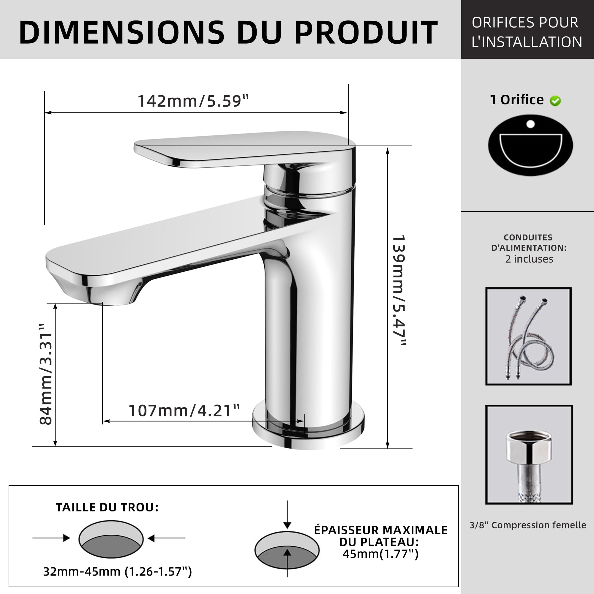 BELZ Robinet Mitigeur Lavabo Chromé Monocommande Économie d'Eau Anti-Goutte | Cartouche Céramique Anti-Goutte Économie d'Eau Laiton Massif Sans Plomb Montage Facile Finition Chromée Antirouille Durable