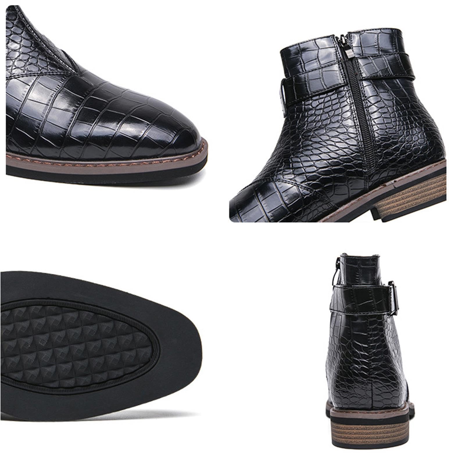 Stivaletti Uomo Stampa Coccodrillo Pelle Formale Chelsea Boots Fibbia Punta Affusolata Scarpe Eleganti Matrimonio Lavoro