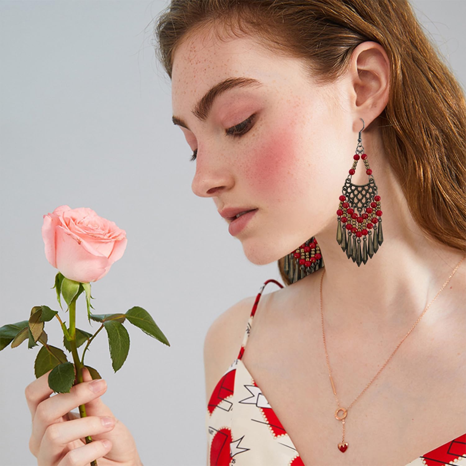 Handmade Vintage Bronze Bohemian Long Tassel Colorful Bead Dangle Drop Earrings Big Tribal Chandelier Geometry Hook Earrings for Women Statement Jewelry Gifts - Image 6