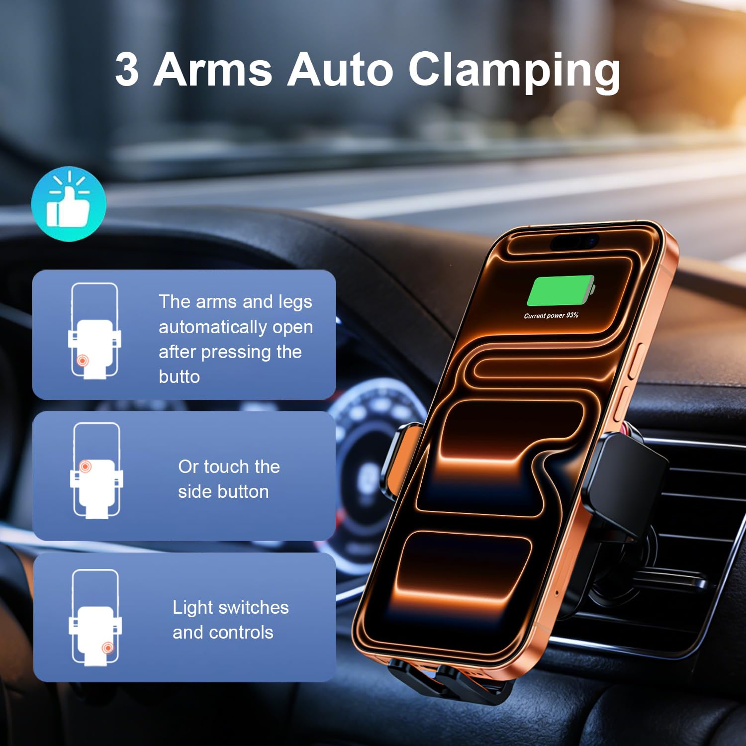 Cargador inalámbrico para coche, sujeción automática, soporte para teléfono