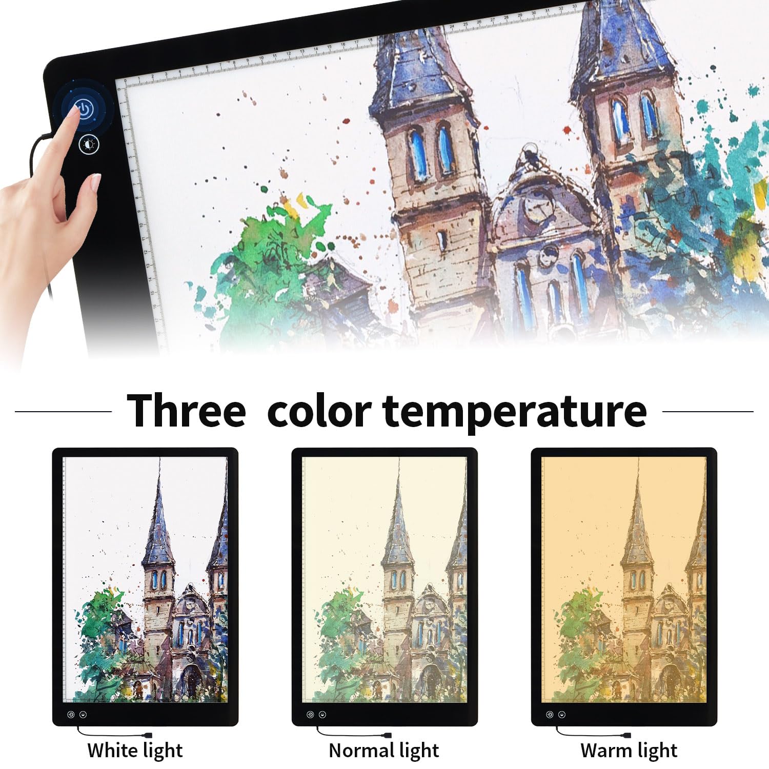 Zocelight Wiederaufladbares A2-Lichtpad für Diamantmalerei, A2-Lichttafel mit 5200 mAh Akku, 6 Stufen Dimmen/3 Farbtemperaturen, 5500 Lux, super helle Lichtbox zum Zeichnen, Skizzieren, Animation