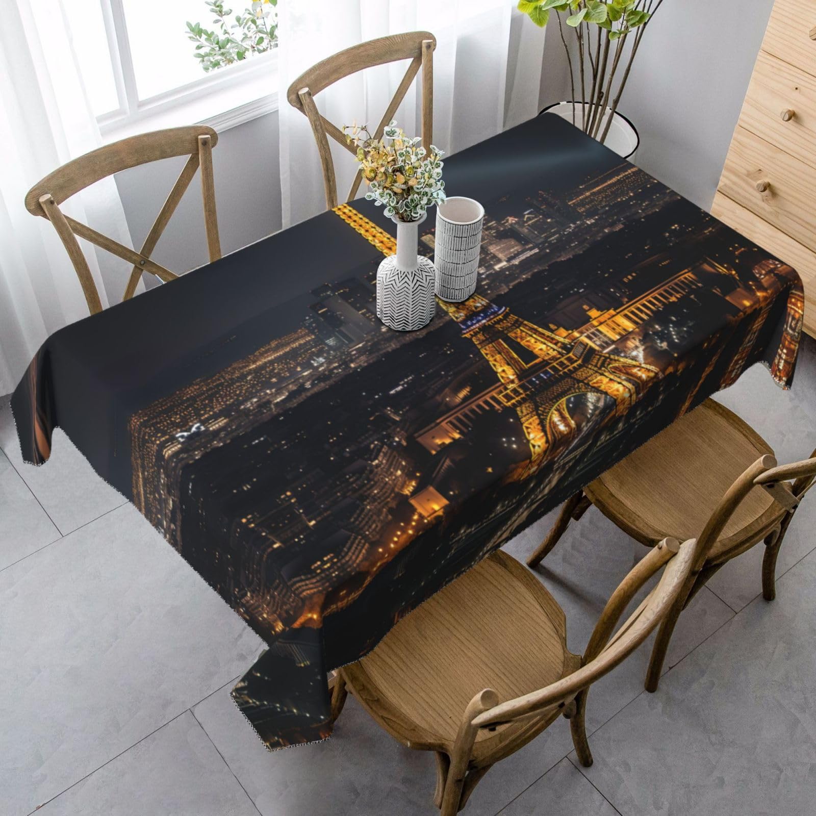 Nappe anti tache Eiffel Tower imperméable de table rectangle 137x183 pour pique-niques