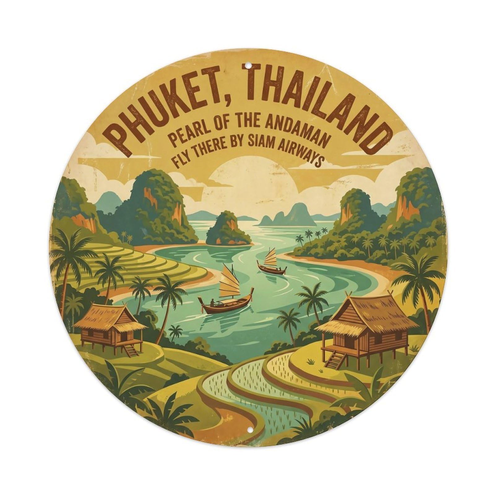 Odgynaw 8X8inch(20X20cm) Phuket Ko Yao Noi Island Escape Seaside Scenery Metal Tin Sign