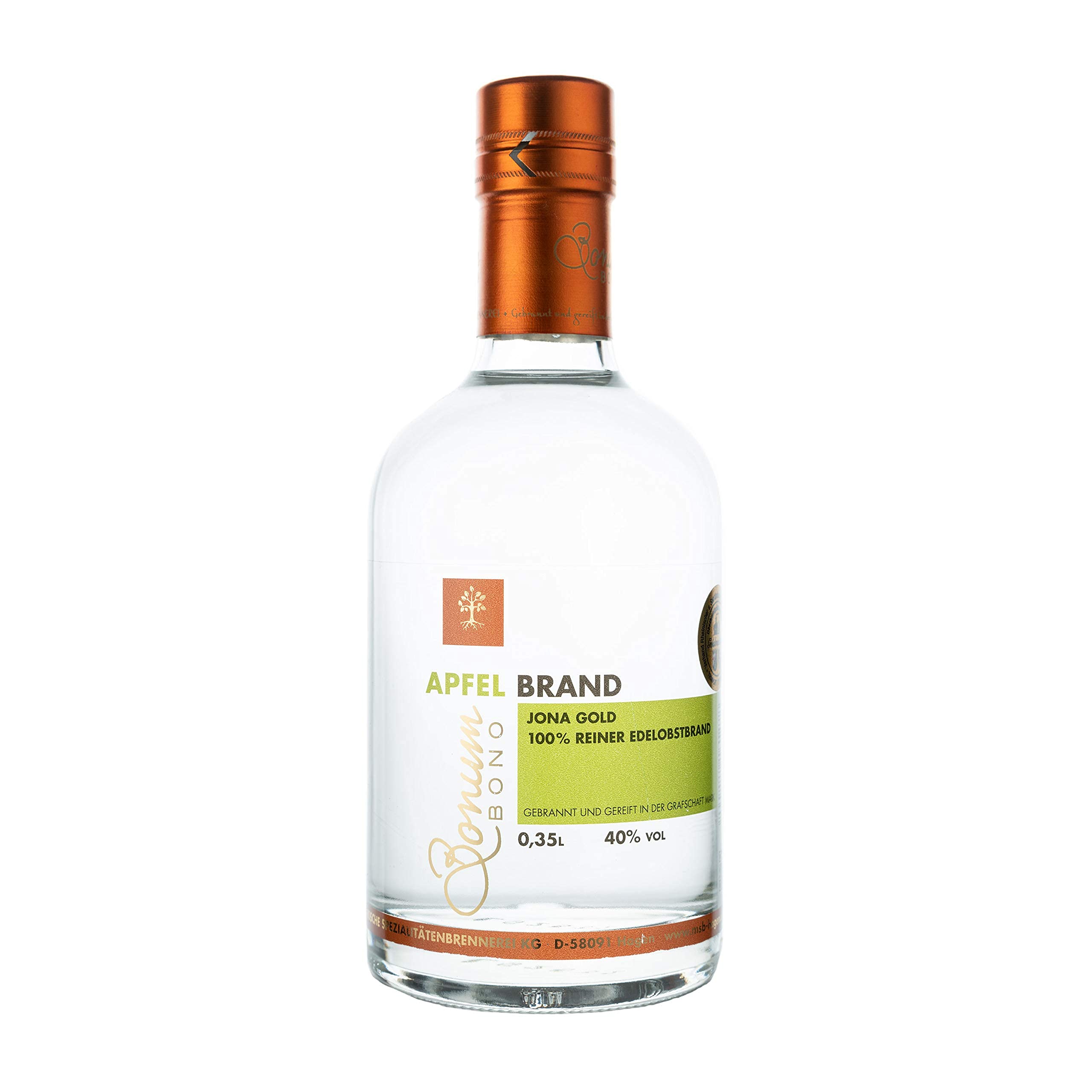 BONUM BONO Apfelbrand Jona Gold 1 x 0,35L | 40% vol. Alkohol | 100% reiner Edelobstbrand | süß-säucherliches Aroma von Äpfeln | deutscher Apfel Obstbrand | hochwertiger Edelbrand | Obstbrand Apfel