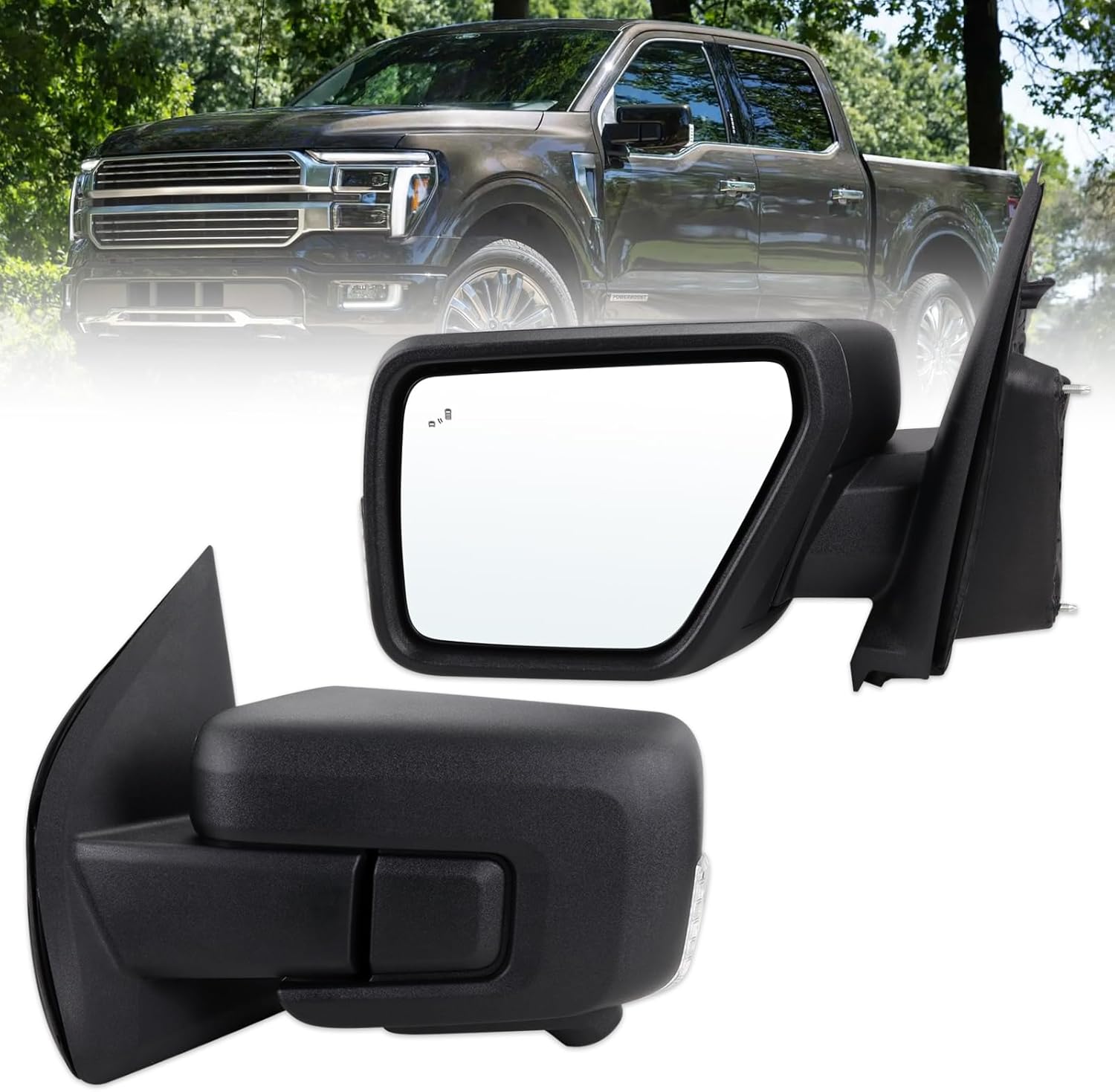 Left Driver Side Mirror Compatible With 2021-2025 Ford F150 With Manual Folding Power Glass Heated Blind Spot Turn Signal Light Matte Black Replace#ML3Z17683TA (9Pins)
