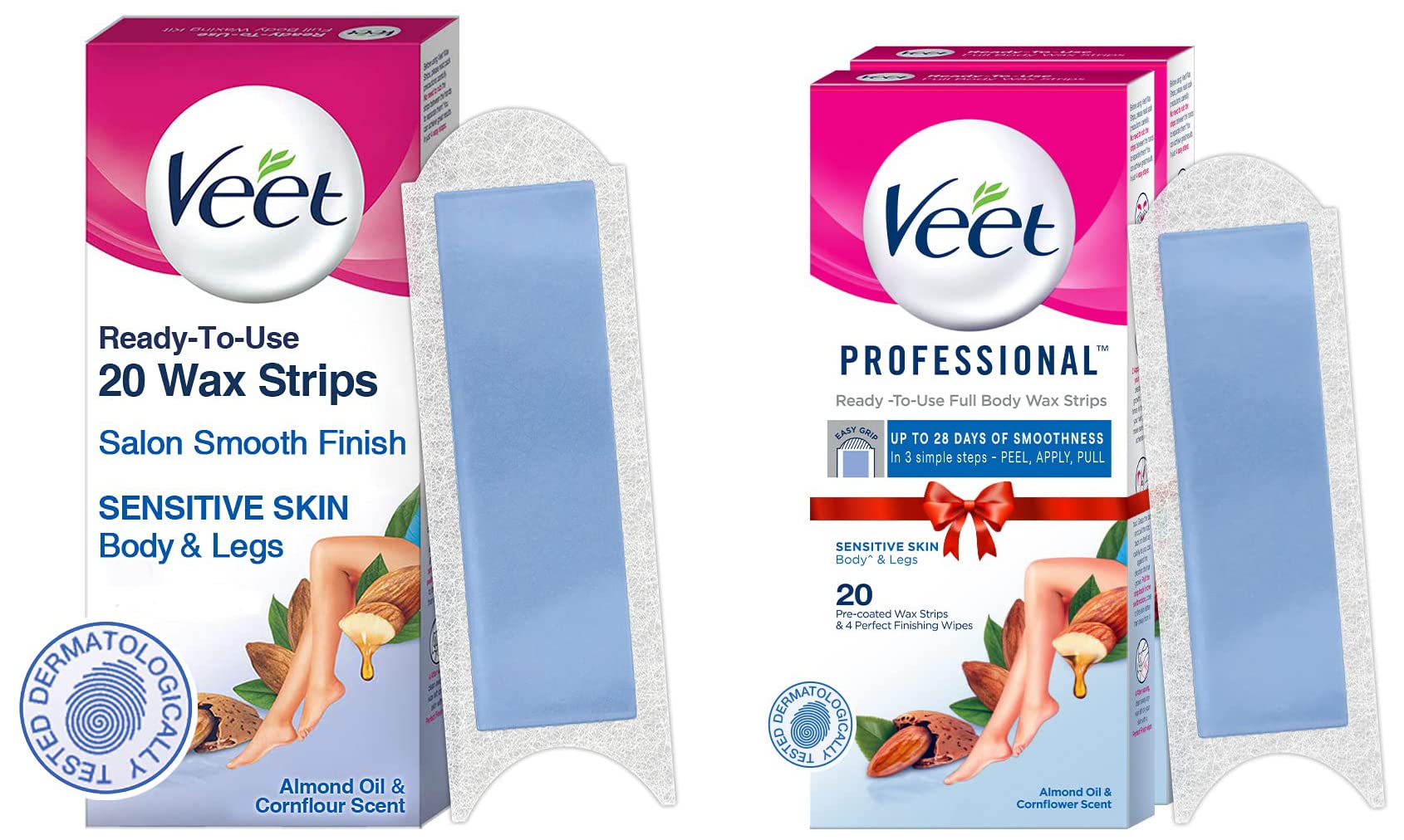 Veet Waxing Strips Kit for Sensitive Skin, 20 Strips (Pack of 2) & Veet Full Body Waxing Strips Kit For Sensitive Skin (