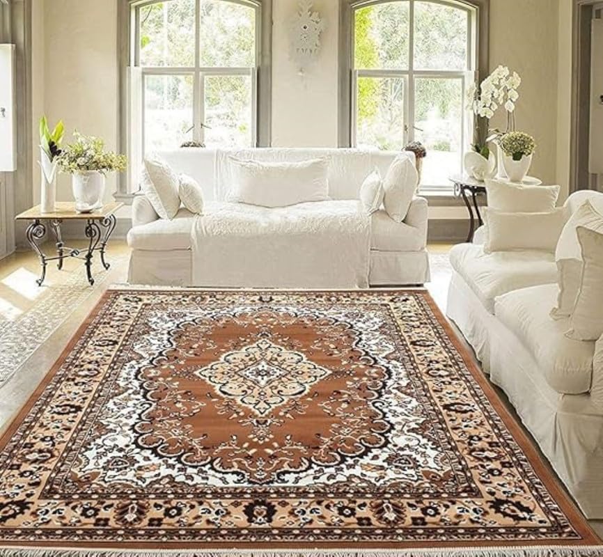 Image of Soft Traditional Washable Beautiful Acrylic Rugs for Home Decor Living Room 8x11 feet (240 x 330 CM) Gold