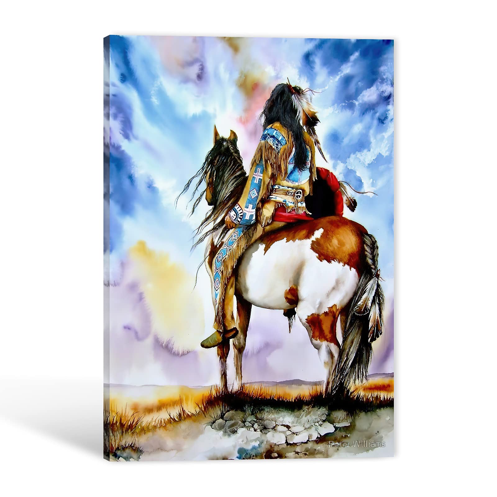 GUTTATY Native American Canvas Wall Art - American Indian Chief Headdress Feathered Art Canvas Prints for Wall Decor, Large Framed Artwork for Living Room Bedroom Ready to Hang (12W x18H)