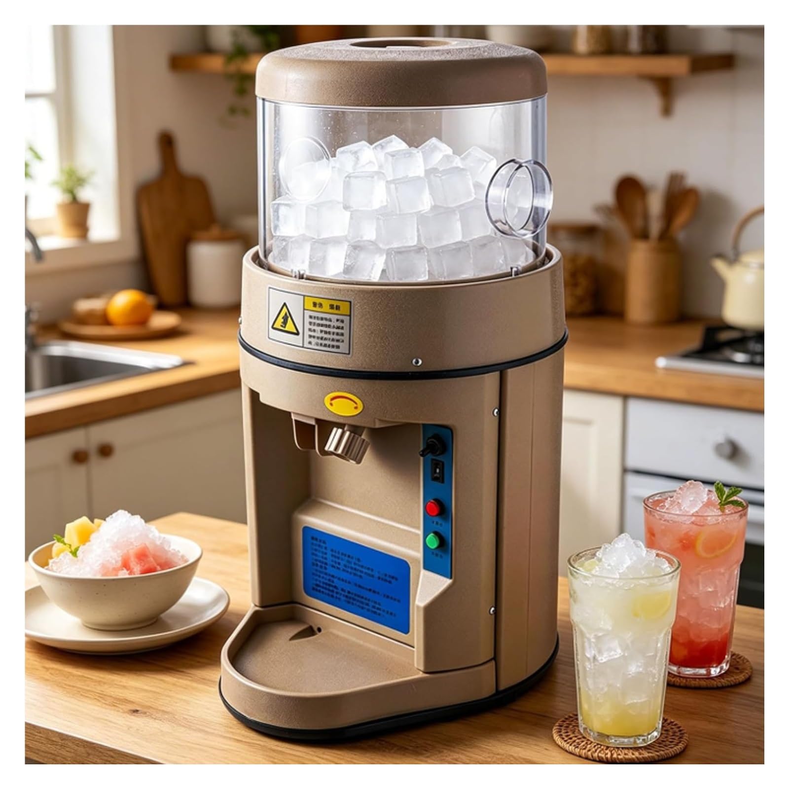 Générique Broyeur à Glace Professionnel, Machine puissante de 440 W avec bac d'une capacité de 6 kg, Texture de Glace et Dosage réglables pour Boissons glacées et Desserts.