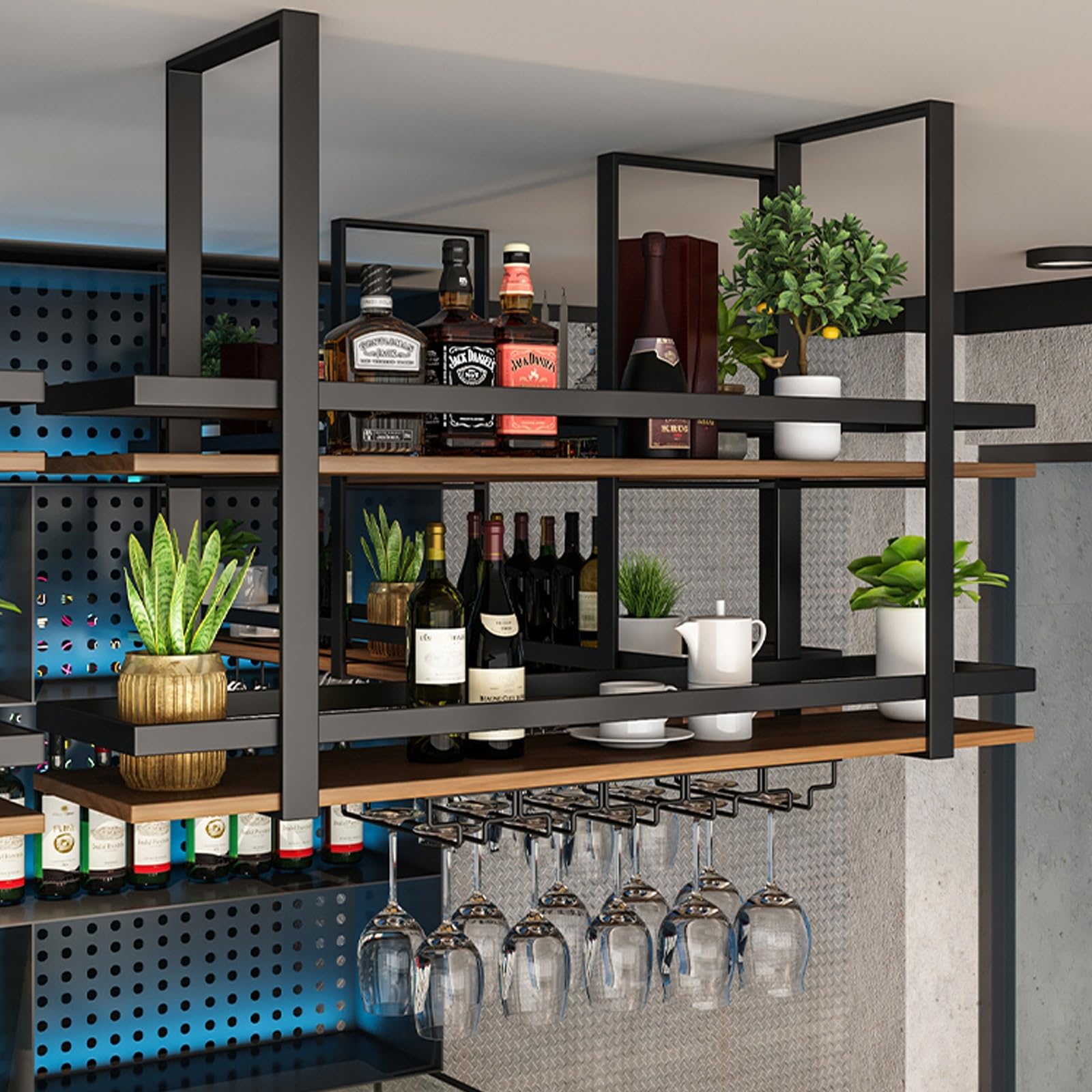 Amazon｜2つのフロア天井吊り ワインラック ，サスペンション逆さま