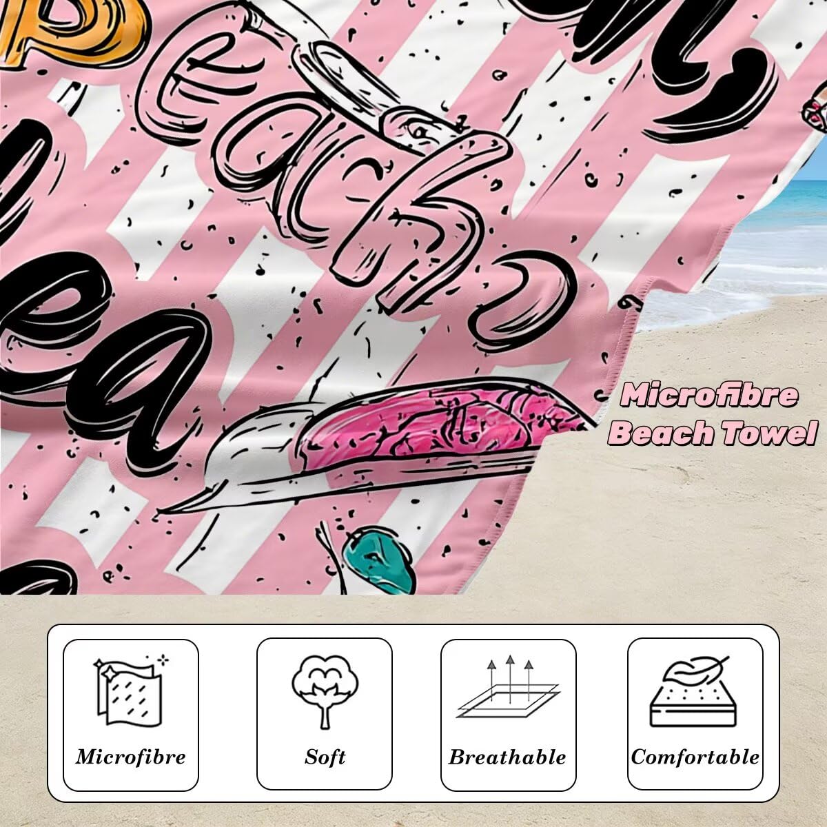 Toalla Playa 80x160 cm, Toalla Gimnasio Microfibra Secado Rapido, Juego de 2 Antiarena Toallas de Playa, Ligera Compacta Toallas Microfibra Grande para Viaje, Regalo Hombre Regalo Mujer (Carta) -4485