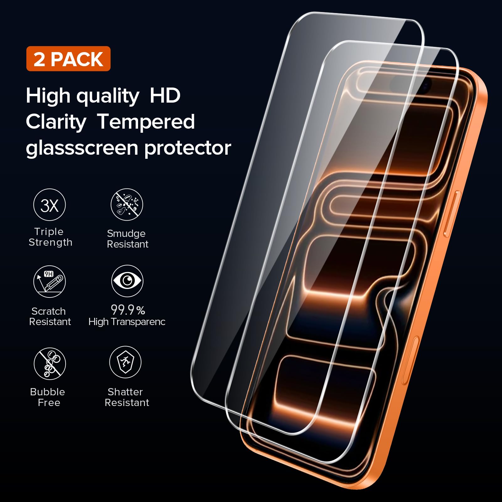 iVoler Cover Chiaro per iPhone 17 Pro Max con 2 Pezzi Pellicola Vetro Temperato, [Antiurto di Grado Militare][Protezione Fotocamera] Custodia Trasparente Sottile Anti-Ingiallimento Case - Trasparente