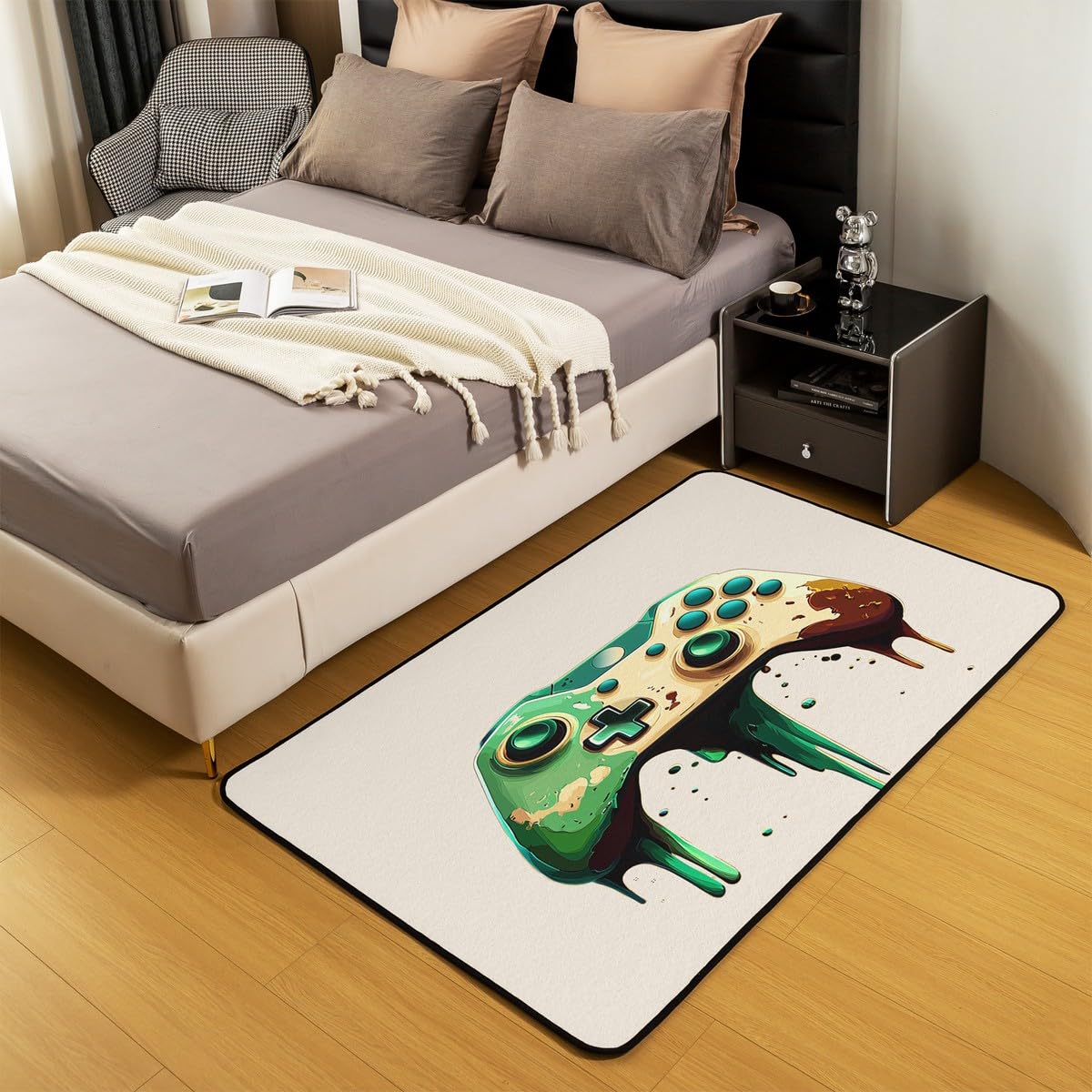 Loussiesd Dywan do salonu dla graczy, 150 x 200 cm, gamingowy dywan akcentujący dla chłopców, dziewcząt, nastolatków, nowoczesny kontroler konsoli do gier, wewnętrzna mata podłogowa, joystick, czysty
