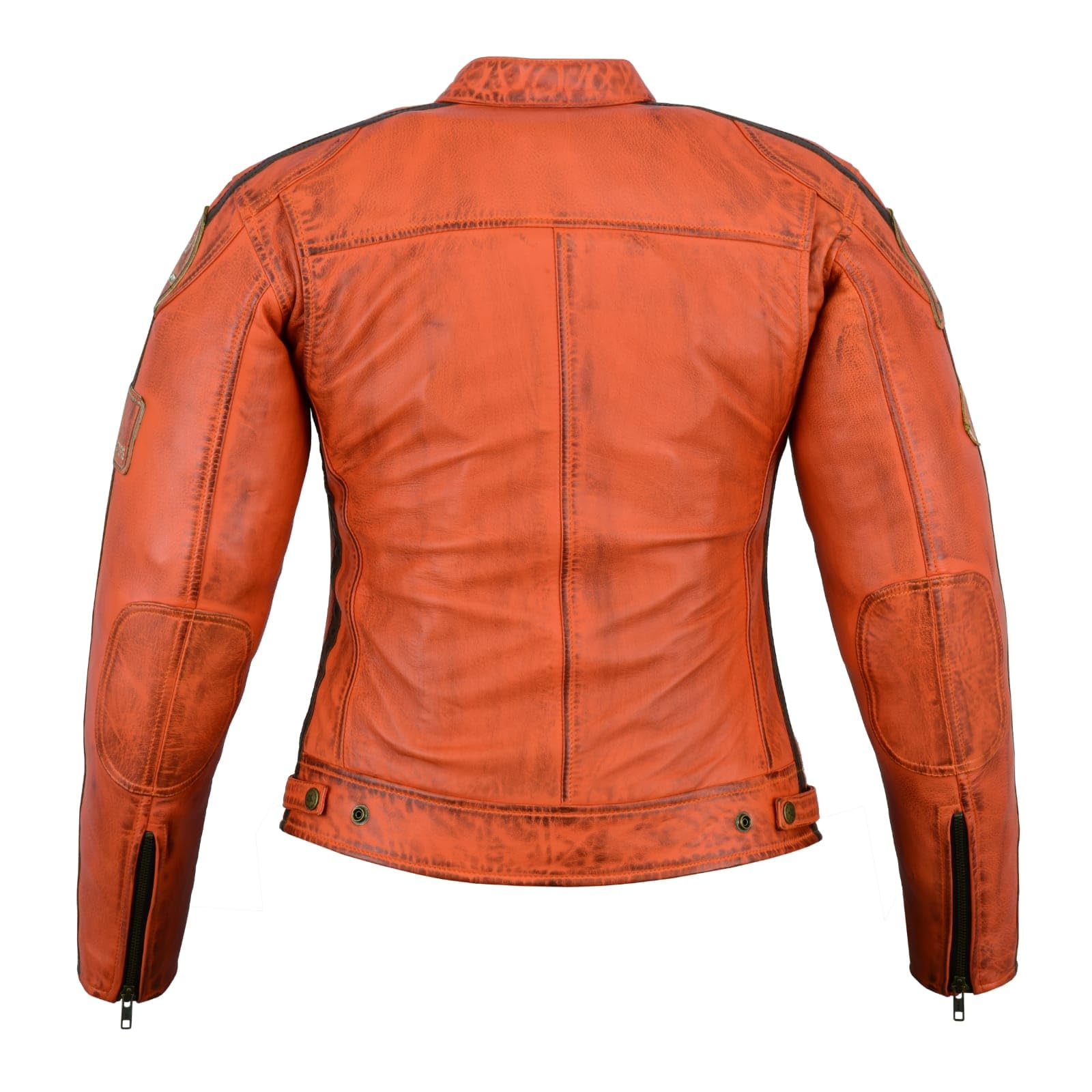Veste de Moto En Cuir Pour Femme- Blouson Avec Protection Douce Cuir Et Vent Armure Corps été Hiver Tourisme Motard Blinde Orange