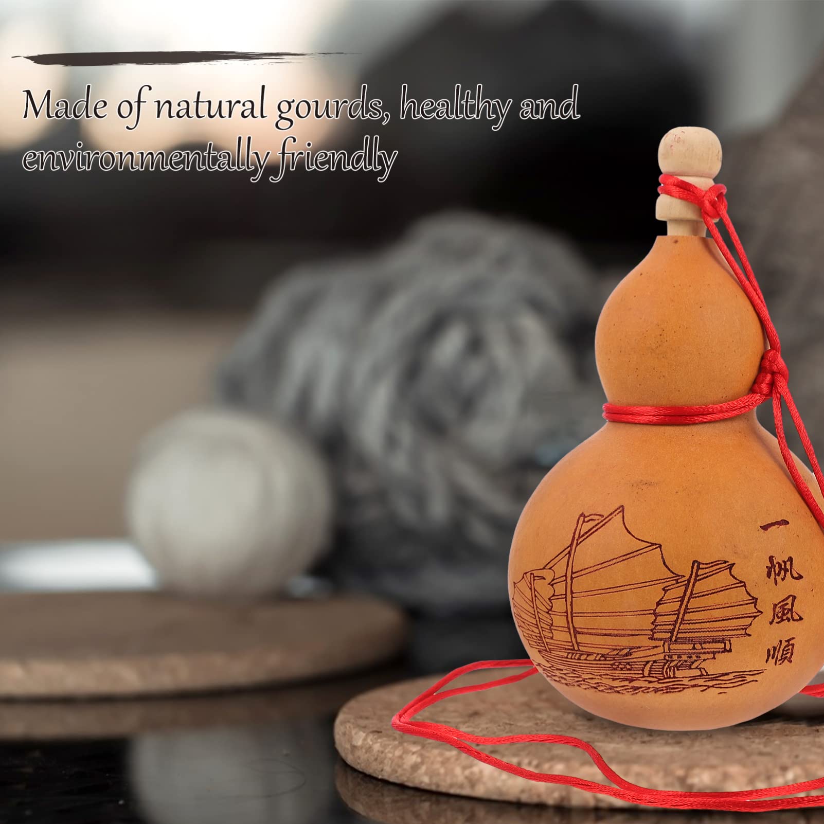 Yardwe 2pcs Natural Gourd Water Bottle Traditional Gourd Wine Bottle Portable Drinking Gourd for Indoor Outdoor Use Random Pattern